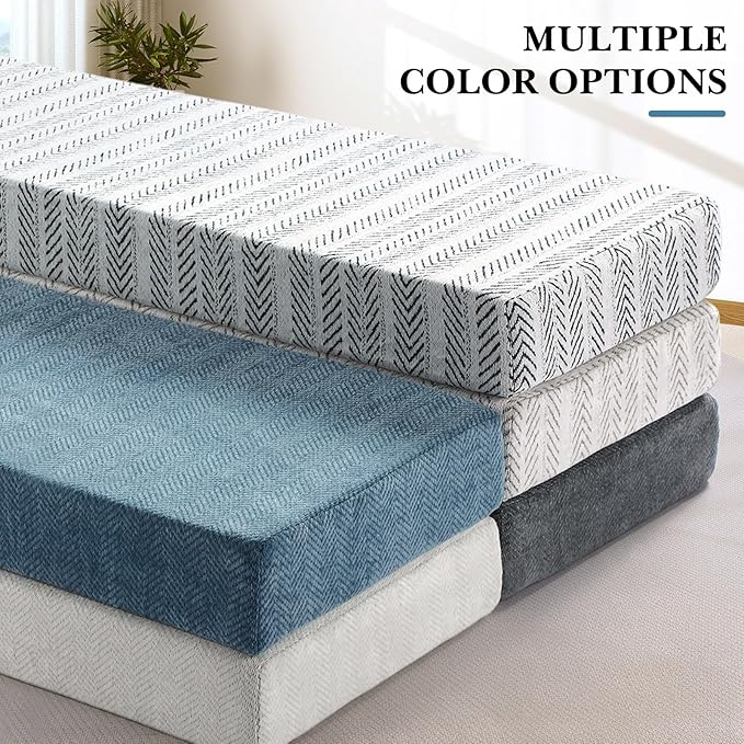 Leinuosen Bench Cushion 42x16x4 Inch for Indoor Furniture Weaving Texture Chenille Kitchen Bay Window Non Slip Seat Cushion Tufted Thicken Pad for Patio Porch, Mudroom Entryway (Haze Blue)