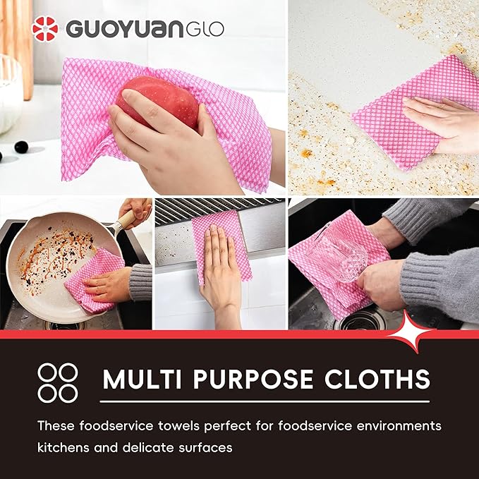 GUYUANGLO Foodservice Cleaning Towel 100pack Disposable Dish Cloths Heavy Duty Foodservice Cloths 11.4x23.6inches,Red