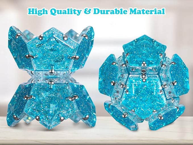 Magnetic Fidget Sphere Magnet Toys - Holographic Glitter Crystal Blue - Magnets Sensory Toys - 12 Piece Set - Creativity Beyond Imagination, Inspirational, Recreational, Fun Desk Toy for Adults
