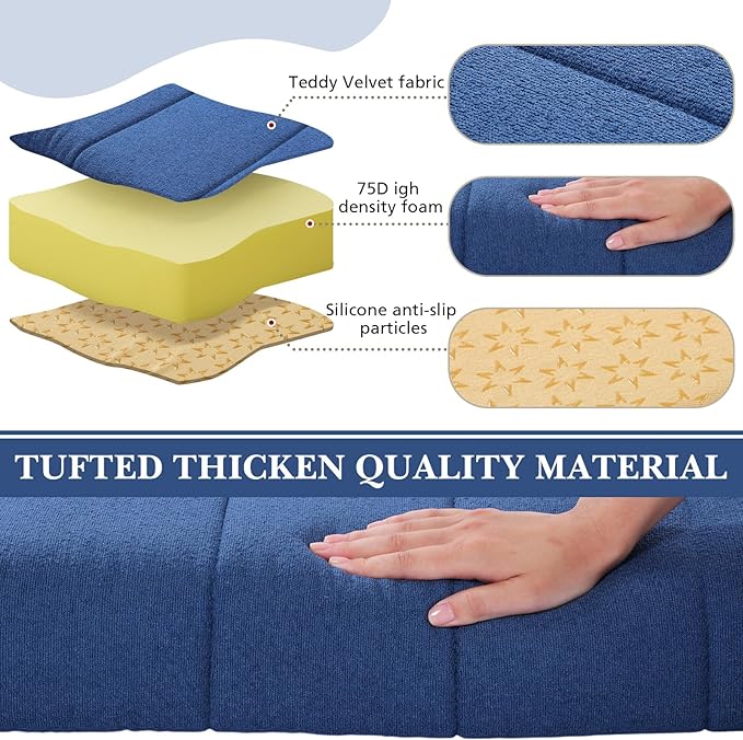 Wenqik Bench Cushion 48x18x4 Inch for Indoor Outdoor Furniture Tufted Thicken Bay Window Seat Cushion Non Slip Waterproof Dining Piano Bench Pad Pillow Anti Cat Scratch for Patio Porch Swing, Blue