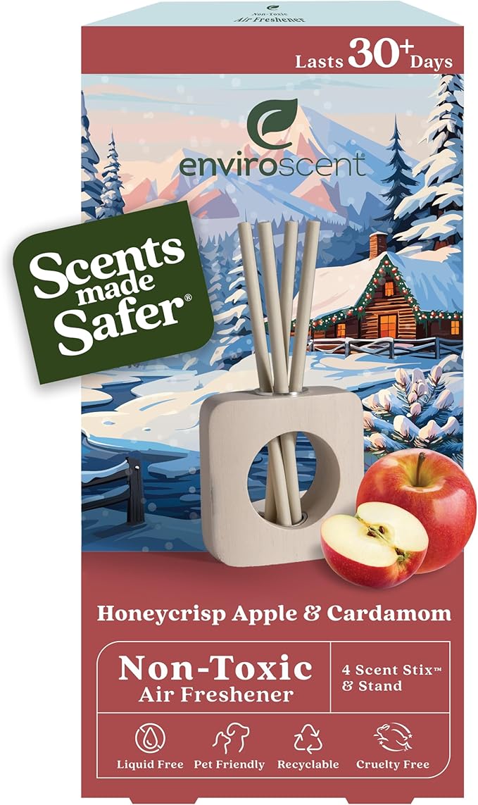 Enviroscent Air Freshener for Home (Honeycrisp Apple & Cardamom) Essential Oil Diffuser | Air Freshener + Room Freshener | Home Fragrance Last Over 30 Days | 1 Mango Wood Stand & 1 Scent Stix Refill