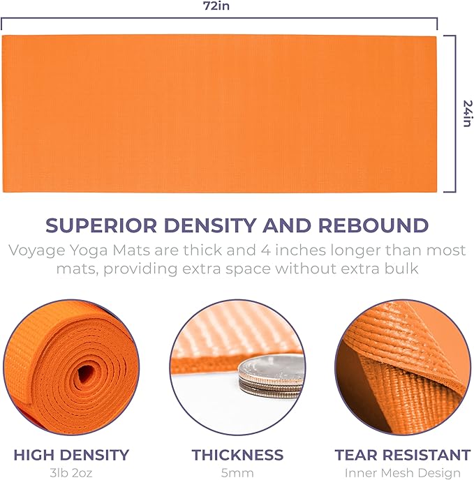 Sunshine Yoga Voyage Yoga Mat, 6 Pack, 72" x 24" Professional Studio and Gym Bulk Yoga Mats, 5mm Thick, Durable, Anti-Tear, Non Slip Fitness and Exercise Mats
