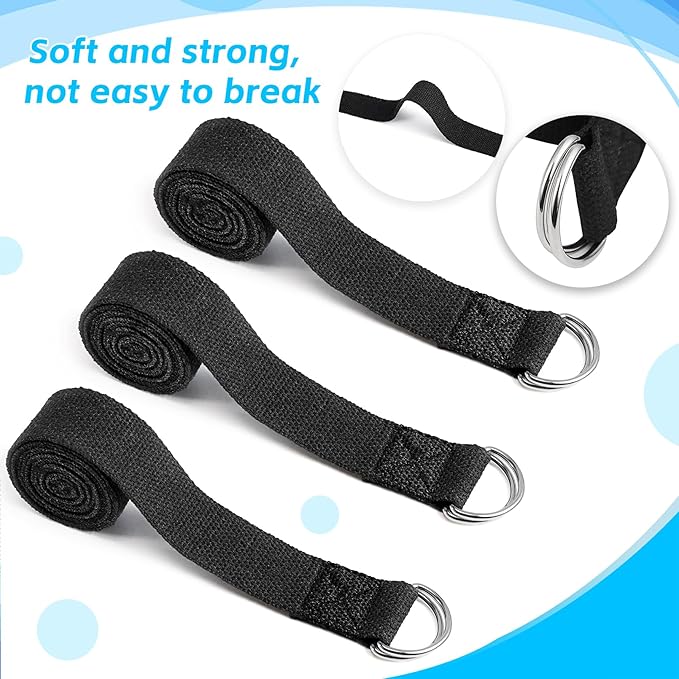 10 Pcs Yoga Strap for Stretching,8 Ft Exercise Adjustable Straps,Yoga Bands with Safe Adjustable D Ring Buckle,Non Elastic Yoga Belt for Pilates Gym Workouts,Physical Therapy,Black