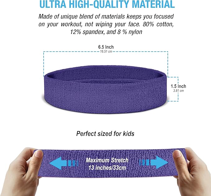 Suddora Sweatbands for Kids, Moisture Wicking 2 Wristbands and 1 Headband Set, Soft and Skin-Friendly Fabric, Moisture-Wicking Athletic Sweat Bands for Basketball, Baseball, Soccer