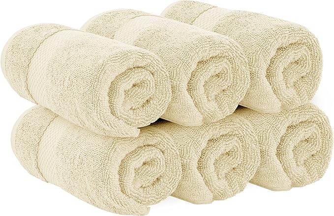 White Classic Luxury Hand Towels | Cotton Hotel spa Bathroom Towel | 16x30 | 6 Pack | Beige