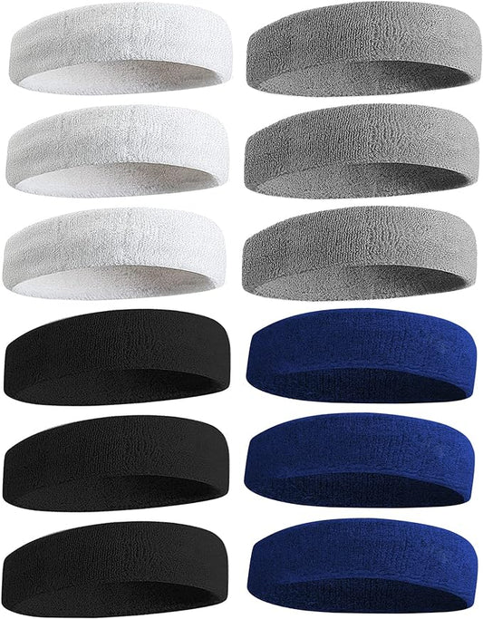 Sweatbands Sports Headband for Men & Women, Moisture Wicking Hairband Athletic Towel Headbands Cotton Head Sweat Bands for Running, Cycling, Yoga, Spa