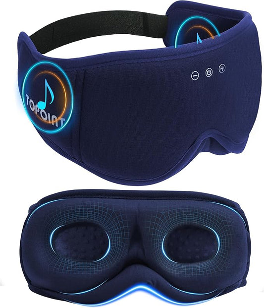 Sleep Mask with Headphones Bluetooth 5.4, TOPOINT 3D Eye Mask Blackout with Soft Bamboo Cotton for Side Sleepers Women Men, Sleep Headphones Earphones HD Speaker Microphone for Travel Meditation Gift