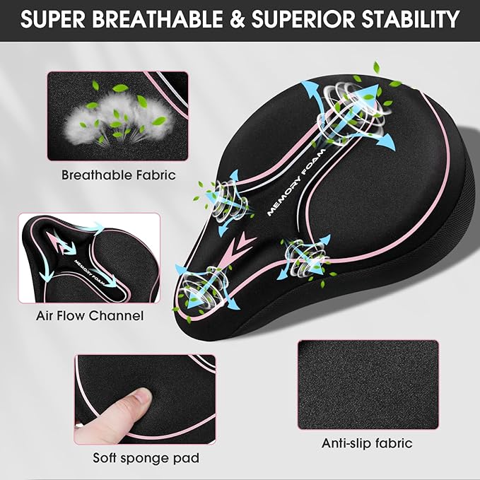 New Large Bike Seat Cover for Men & Women Comfort, Bike Seat Cushion Cover, Padded Seat Cover, Soft Bicycle Seat Covers for MTB, Exercise Bikes, Indoor and Outdoor Cycling