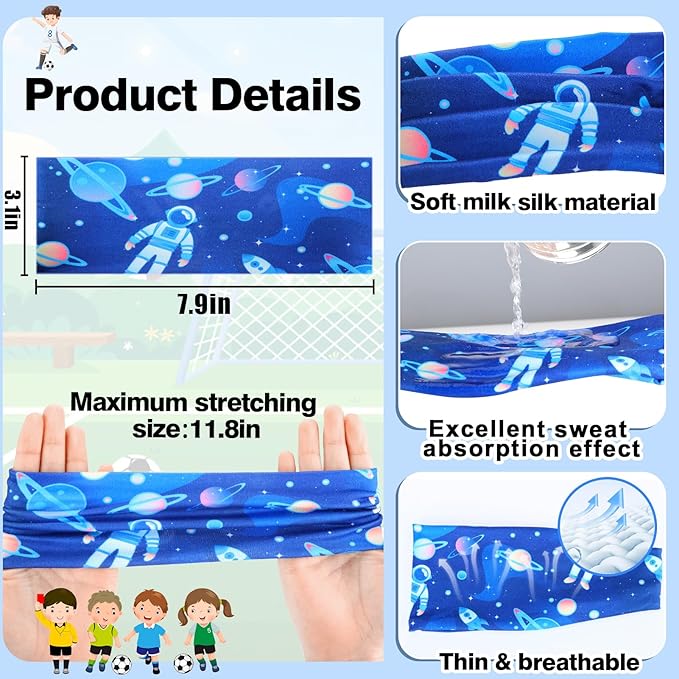 Sweatbands for Kids - Non Slip Breathable Kids Athletic Sweatband Football Headband for Boys Girls 4 5 6 7 8 9 10 Years Gifts, Milk Silk Elastic Sweat Absorbing Hairband for Basketball Soccer Baseball