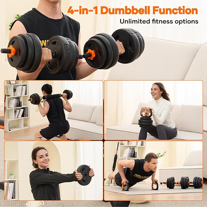 Adjustable Dumbbell Set, 44LBS Wights Set, 4-In-1 Dumbbell Set with Connector for Barbell, Kettlebell, Push-Up Stand, Home Gym Fitness Equipment for Strength Training
