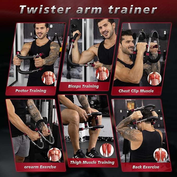Twister Arm Trainer,30-120lb Adjustable,Chest Trainer for Men & Women with 4 Springs & Train Poster,Arm Trainer for Chest Clip Muscle & Arm Strength