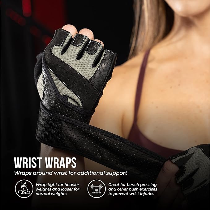 5737 Womens Padded Wrist Wrap Weight Lifting Gloves w/GripLock Padding (Pair) - Machine Washable Fingerless Workout Gloves w/Wrist Support Designed for Women