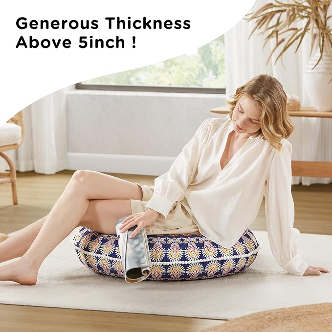 Codi Floor Pillows for Sitting Set of 2, Large Meditation Cushions for Adults with Memory Foam, Bohemian Mandala Round Seating for Outdoor Yoga and Living Room, Washable,32 Inch, Yellow