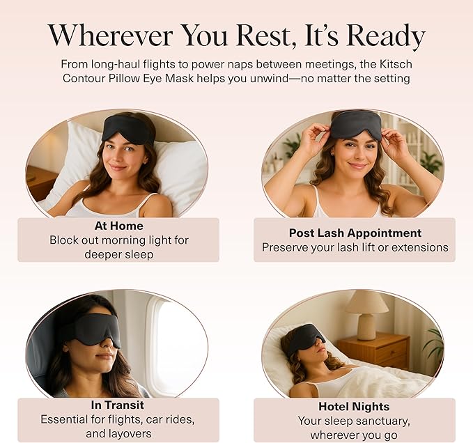 Kitsch Contour Pillow Eye Mask – Softer Than Silk Eye Mask for Sleeping, Blindfold Sleep Masks for Women & Men, No Eye Pressure, Lightweight, Eye Care, Travel Essentials - Charcoal