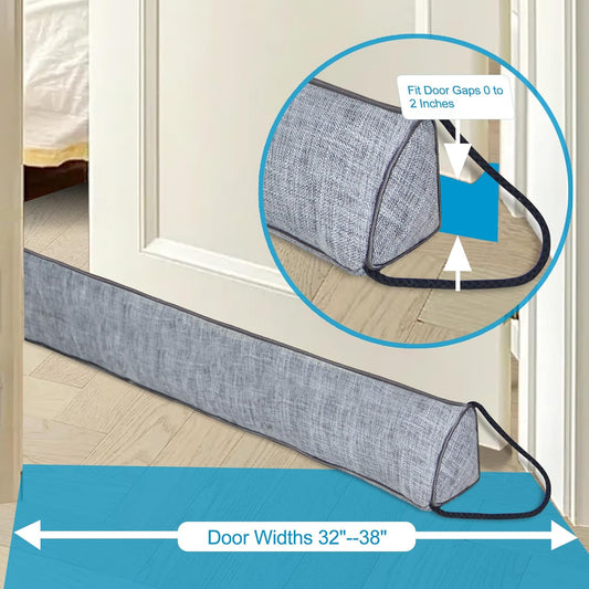 QUOLIX Triangle Under-Door Draft Stopper, 38 Inch Noise Blocker, Weighted Weather Stripping, Gray Cotton & Polyester, Multi-Function Noise & Light Blocker,Gray
