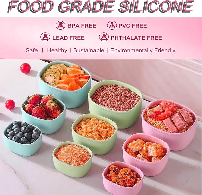 Reusable Nesting Silicone Food Storage Containers, Set of 3 Lunch Box Bento with Lids, Airtight Snack Container, BPA Free, Dishwasher Microwave Oven Freezer Safe (6.7oz, 10oz, 20oz) (Pink)