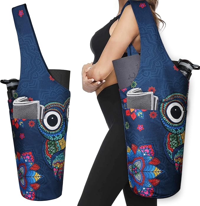 Fashion Printed Yoga Mat Bag with Large Side Pocket & Zipper Pocket Long Tote Yoga Bag Fit Most Size Mats - Holds More Yoga Accessories