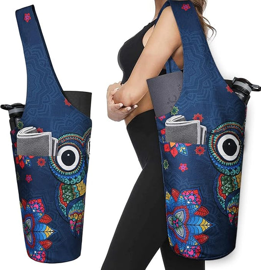 Fashion Printed Yoga Mat Bag with Large Side Pocket & Zipper Pocket Long Tote Yoga Bag Fit Most Size Mats - Holds More Yoga Accessories
