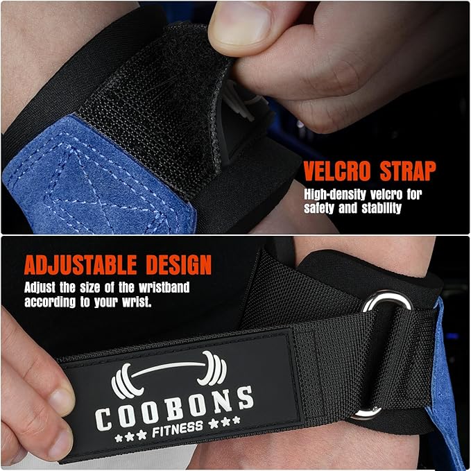 Lifting Wrist Straps for Weightlifting, Double Layer Leather for Weight Lifting Wrist Wraps, Deadlifts, Heavy Powerlifting and Adjustable Wrist Hooks for Strength Training, Gym Workouts Men/Women