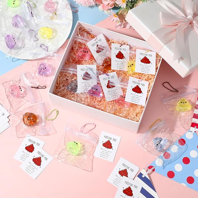 Wettarn 24 Sets Poop Gifts Inspirational Stress Balls with Support Card Positive Stress Relief Prank Colorful Poop Ball Appreciation Gifts for Employee Boss Pharmacy Vet Tech Medical Assistant