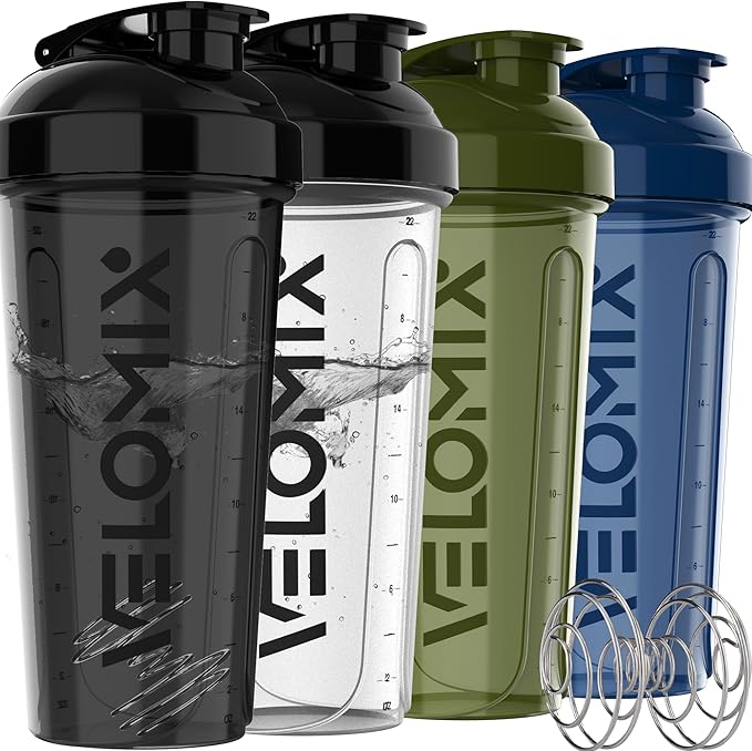 -4 PACK- 28 oz Protein Shaker Bottle for Protein Mixes - 4x Wire Whisk | Leak Proof Shaker Cups for Protein Shakes | Protein Shaker Bottle Pack | Protein Shake Cup (NeoCool Pack)