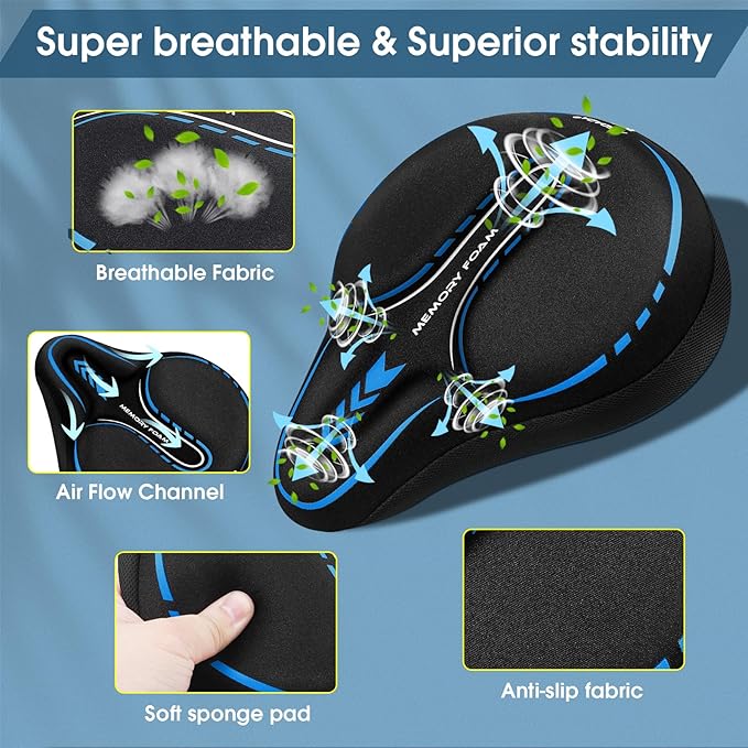 MSDADA New Large Gel Bike Seat Cover, Extra Soft Bike Seat Cushion for Men Women Comfort Wide, Fits Indoor/Outdoor/Exercise Bikes (11.22 inch x 10.03 inch)