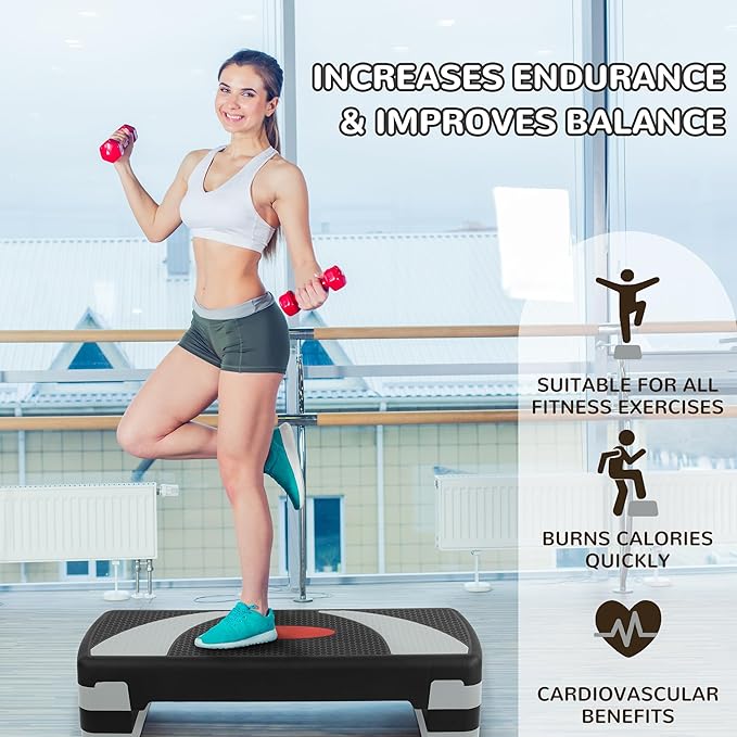 Step Aerobic Platform, 31" Exercise Step with 3 levels Adjustable Height, 4 Stackable Risers, Fitness Training Workout Stepper for Home Gym, Cardio Strength, Black & Pink