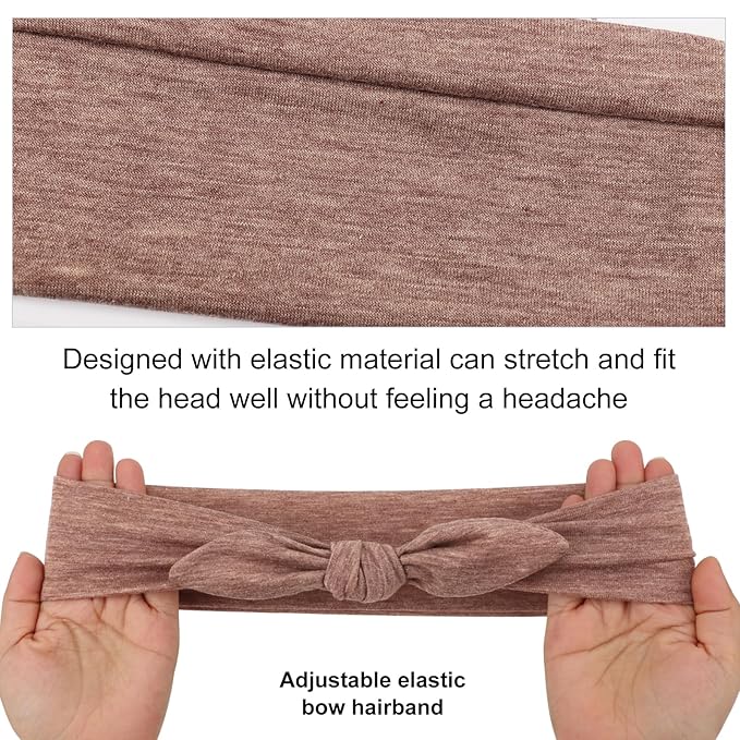 DRESHOW 8 Pack Adjustable Knotted Headbands Non Slip Elastic Yoga Hair Bands Solid Colors Headbands for Women and Girls