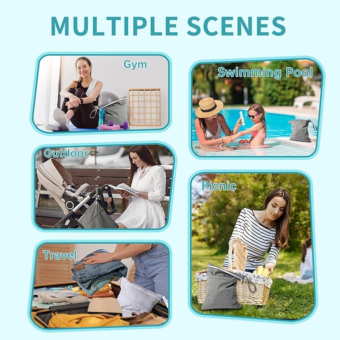 babygoal Wet Dry Bags for Baby Cloth Diapers, Washable Travel Bags, Beach, Pool, Gym Bag for Swimsuits & Wet Clothes with Two Zippered Pockets 3 Pack, 3LN24