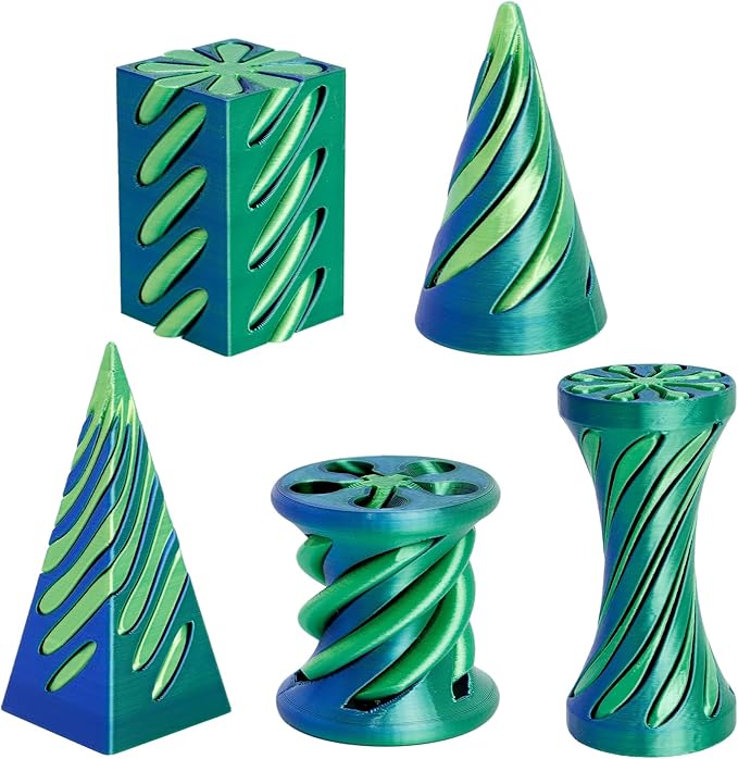 5 Packs Impossible Cone Fidget Toy, 3D Printed Spiral Cone Fidget Toy for Anxiety Relaxing, Impossible Pyramid Passthrough Birthday Party Gift for Adults & Kids Desk Decor(Blue Green+Yellow Green)