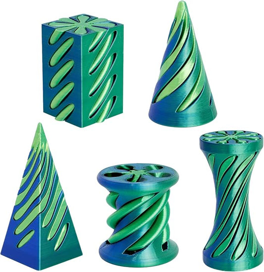 5 Packs Impossible Cone Fidget Toy, 3D Printed Spiral Cone Fidget Toy for Anxiety Relaxing, Impossible Pyramid Passthrough Birthday Party Gift for Adults & Kids Desk Decor(Blue Green+Yellow Green)