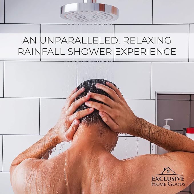 Heatsistence Rainfall Shower Head - 6" High Pressure, 1.8 GPM, Chrome Finish, ABS Plastic, 360 Adjustable, Anti-Clog Rubber Jets