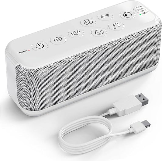 Raynic White Noise Machine, 42 Soothing Sounds Noise Machine, Rechargeable Battery Sound Machine with 8 Volumes, 5 Timers, Type-C Port, Headphone Jack for Baby, Adult, Home, Travel, Office
