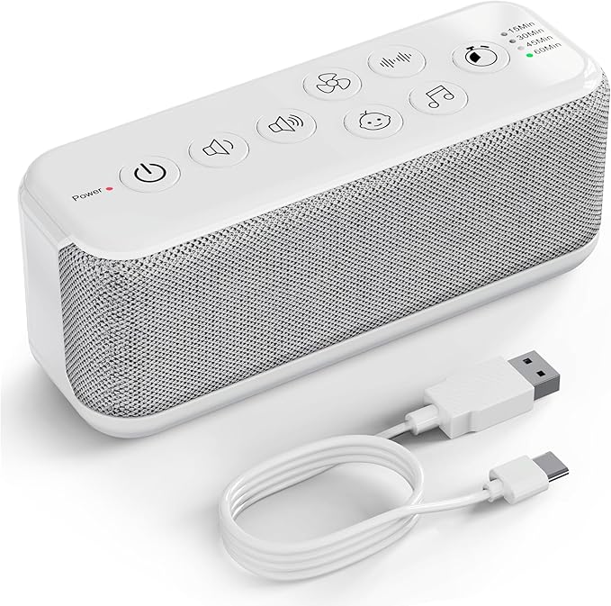 Raynic White Noise Machine, 42 Soothing Sounds Noise Machine, Rechargeable Battery Sound Machine with 8 Volumes, 5 Timers, Type-C Port, Headphone Jack for Baby, Adult, Home, Travel, Office