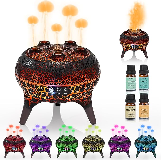 BOHOFAM Jellyfish Essential Oil Diffuser 250ML,Aroma Diffuser Hears Sound to Spray Dancing Jellyfish Mist,7 Colorful Lights, 4 * 10ML Hotel Collection Diffuser Oils Scents for Home Bedroom(Black)