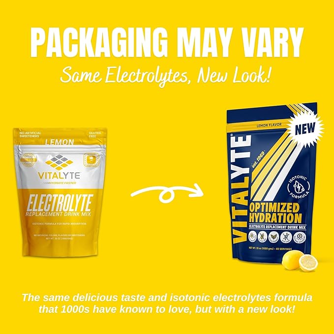 Vitalyte Electrolyte Powder Drink Mix, Isotonic Electrolyte Hydration Mix, Gluten Free Post Workout Powder Mix, Pack of 1, 35 oz., Lemon Flavor