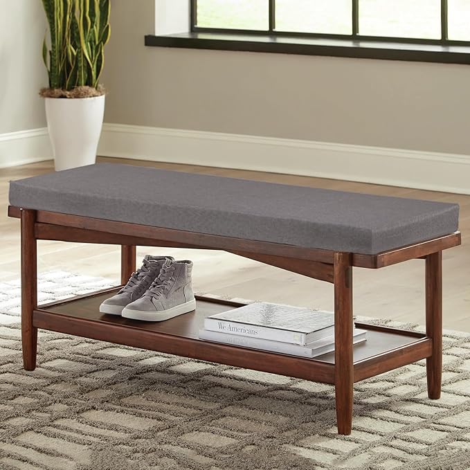 32x16x2 Linen Bench Cushion, Strengthen Breathable Indoor Seat Cushions, High-Density Bench Pad with Anti-Slip Bottom, Indoor Cushion for Bay Window Porch Furniture - Grey