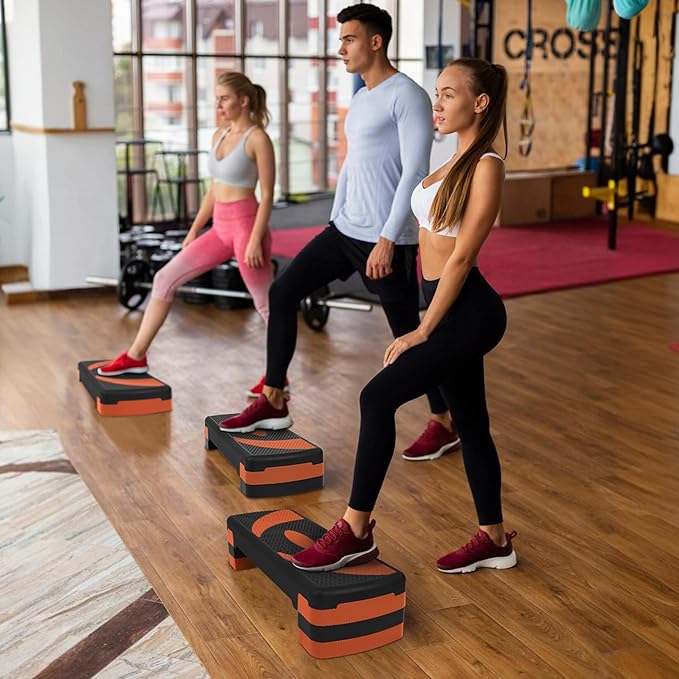 Step Aerobic Platform, 31" Exercise Step with 3 levels Adjustable Height, 4 Stackable Risers, Fitness Training Workout Stepper for Home Gym, Cardio Strength, Black & Pink