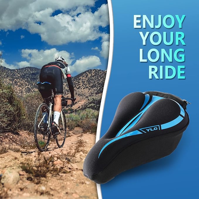 YLG Bike Seat Cover, Memory Foam & Gel Bike Seat Cushion Cover for Men Women, Comfortable Bicycle Seat Cover for Peloton/Fixed/Cruiser/Indoor/Outdoor Bike seat with Waterproof Cover