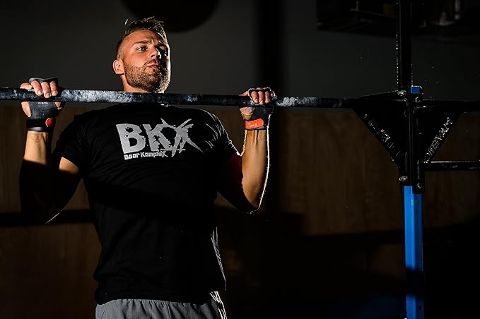 Bear KompleX 3 Hole Leather Hand Grips for Workouts, Pull-ups, Weightlifting, WOD Gymnastics, Crosstraining Palm Grips with Wrist Wraps, Hand Protection from Rips and Blisters,1 Pair