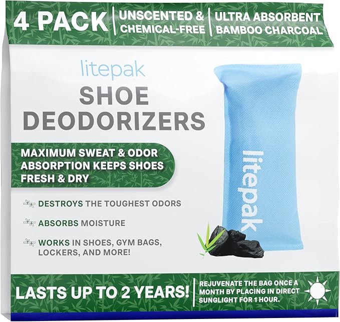 Litepak Shoe Deodorizer and Odor Eliminator Activated Charcoal Odor Absorber for Shoes and Gym Bags, Natural Bamboo Air Freshener for Boots, Closet Or Car (16 Pack)