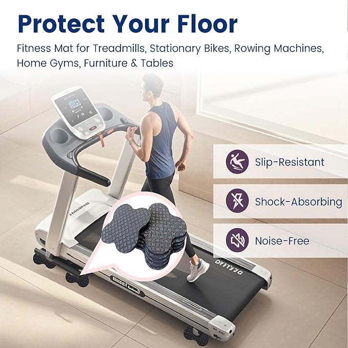 Non-Slip Walking Pad Mat, Treadmill Mat Pad for Carpet Hardwood Floors, Anti Vibration Exercise Equipment Mat for Under Treadmill & Exercise Bike Rowing Machine (6, Clover Shape, 4 x 4 x 0.2 inch)