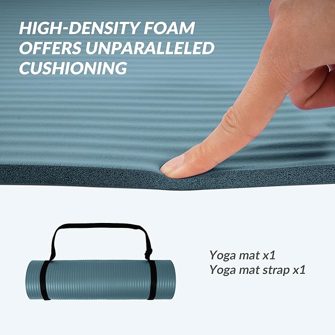 Quality Exercise Yoga Mat, 1/2-Inch Thick High-Density Foam for Full-body workout, Anti-Tear and non-slip Surface, Includes Carry Strap for Home & Studio Workouts,Multiple Options