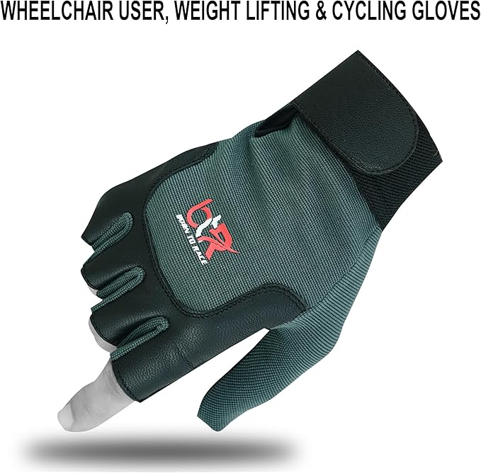 Wheelchair Gloves Unisex Mobility Disability Fingerless Long Thumb Leather Palm Workout Weight Lifting, Cycling, Driving Gloves for Men and Women