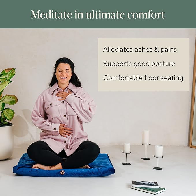 Mindful & Modern Zabuton Meditation Mat - Cotton Filled Yoga and Meditation Pad - Zabuton Meditation Cushion for Kneeling and Sitting Support - Large Rectangular Sitting Floor Pillow for Bench or Zafu