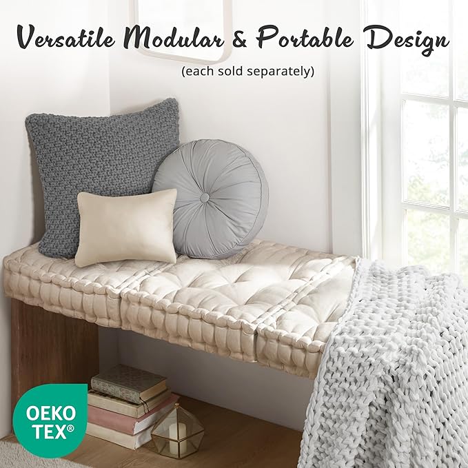 Intelligent Design Azza Floor Pillow, Large Cushions Sitting for Adults, Floor Pillow for Meditation or Yoga, Lustrous Chenille Tufted with Scalloped Edges for Bench/Chair Cushion, 20"x20"x5" Ivory