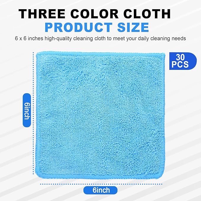Tanlade Microfiber Cleaning Cloth 6"x6" Cleaning Rags Reasonable Kitchen Towels Microfiber Towels Cars Wash Dry Erase Cloth (Blue/Light Blue/Dark Blue,30 Pcs)