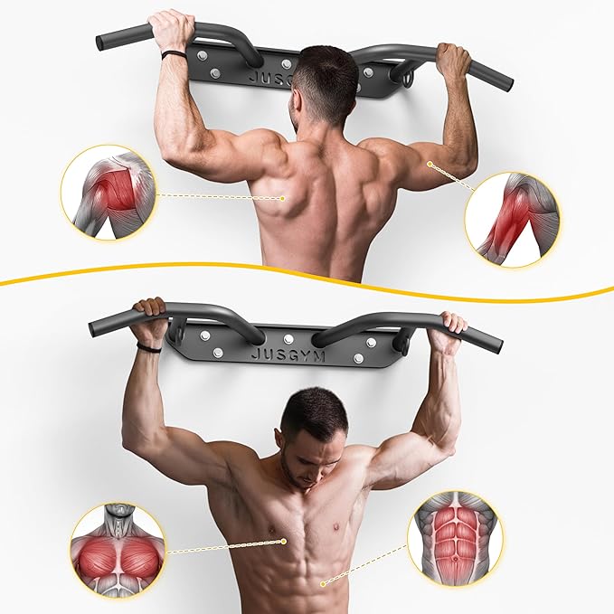 Wall Mounted Pull Up Bar - Heavy Duty Chin Up Bar, Pull-Up Bar Support Beam or Joist Mounted, Multifunctional Fitness Bar, 600LBs Capacity