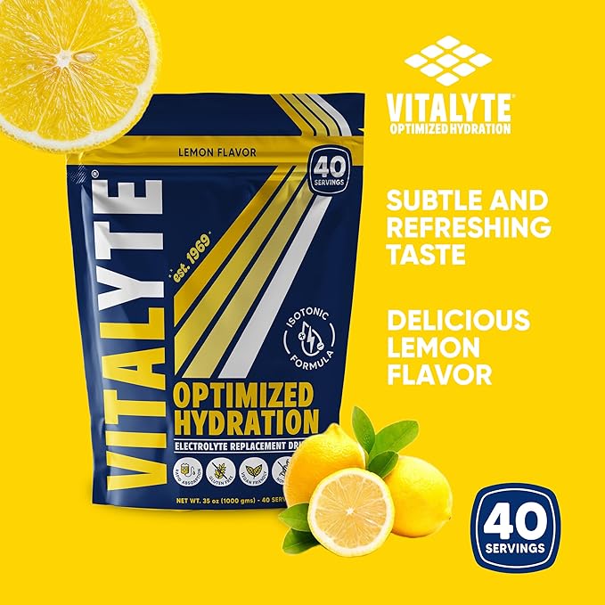 Vitalyte Electrolyte Powder Drink Mix, Isotonic Electrolyte Hydration Mix, Gluten Free Post Workout Powder Mix, Pack of 2, 35 oz. Each, Lemon Flavor