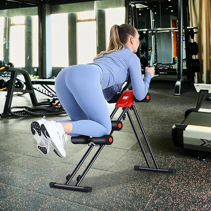 Goplus Foldable Core Abdominal Trainer, AB Workout Machine Exercise Equipment with 3 Adjustable Levels, LCD Display, Ab Cruncher Strength Training Equipment for Home Gym Fitness Black+Red